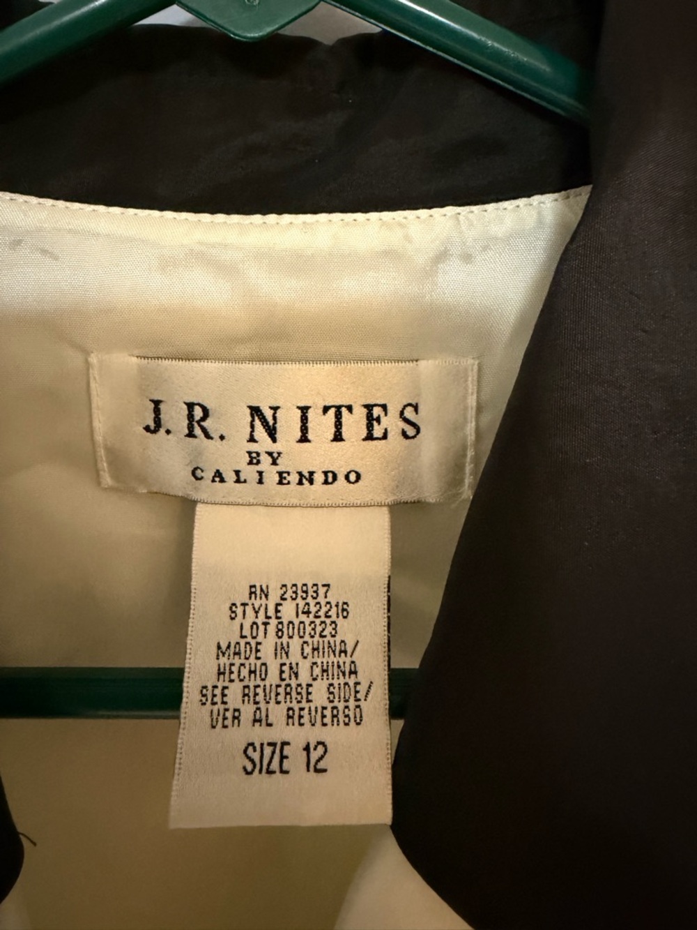 J.R. Nites Cream Floral Tie-Waist Blouse with Black Trim Collar - Picture 6 of 7